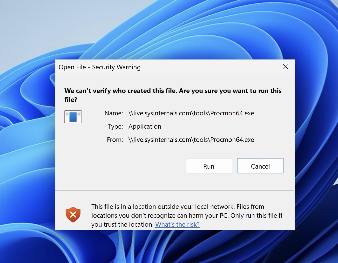 Windows popup: We can't verify who created this file. Are you sure you want to run this file?